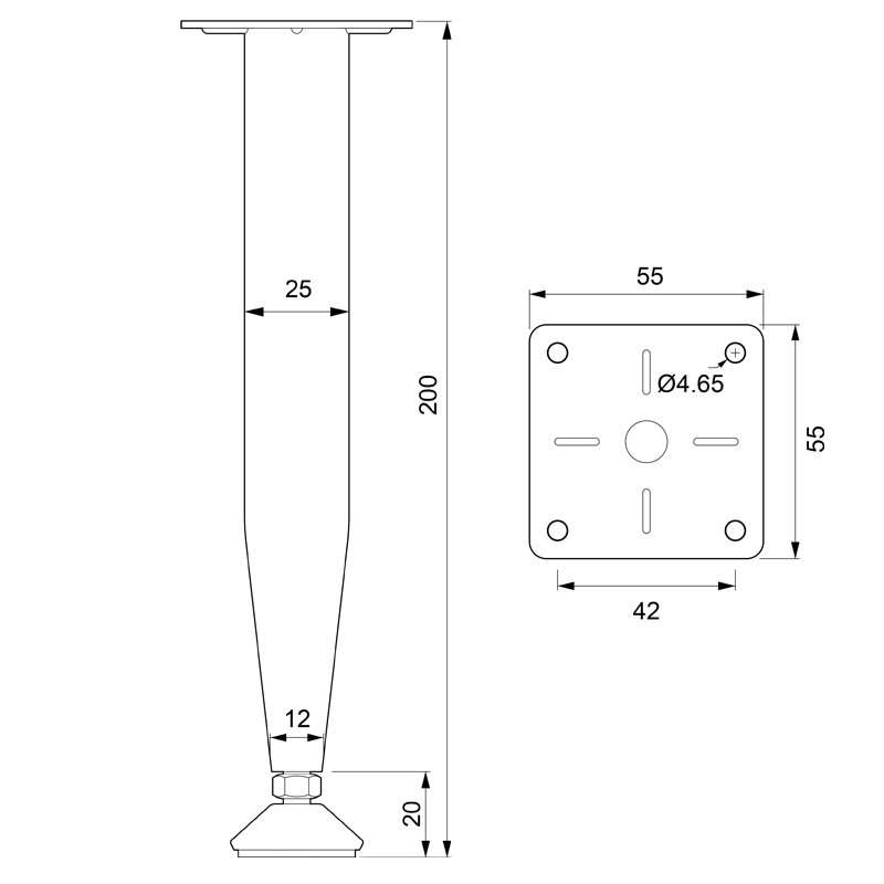 CONIC LEG KPS / MAT NICKEL FURNITURE LEGS